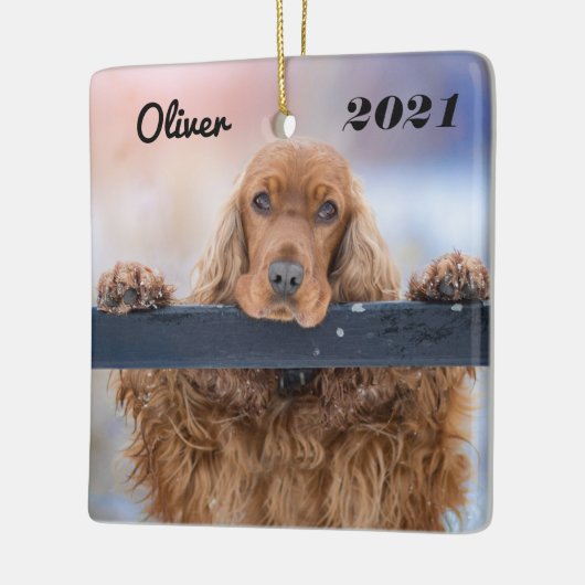 Personalisiert Fluffy Brown Cocker Spanel Dog Keramikornament (Links)