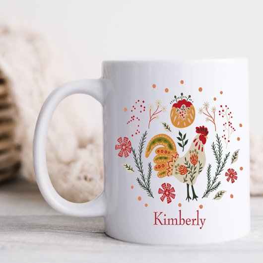 Personalisiert Folk Art Rooster Kaffeetasse