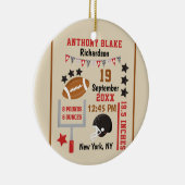 Personalisiert Football Baby Boy Birth Stats Foto Keramik Ornament (Rechts)