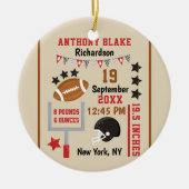 Personalisiert Football Baby Boy Birth Stats Foto Keramik Ornament (Vorne)