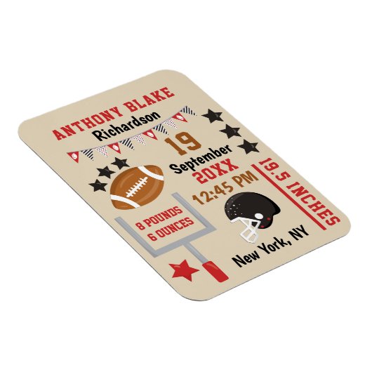 Personalisiert Football Baby Boys Geburtsstunde Magnet (Rechte Seite)