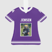 Personalisiert Football Jersey Lila Foto Ornament (Rückseite)