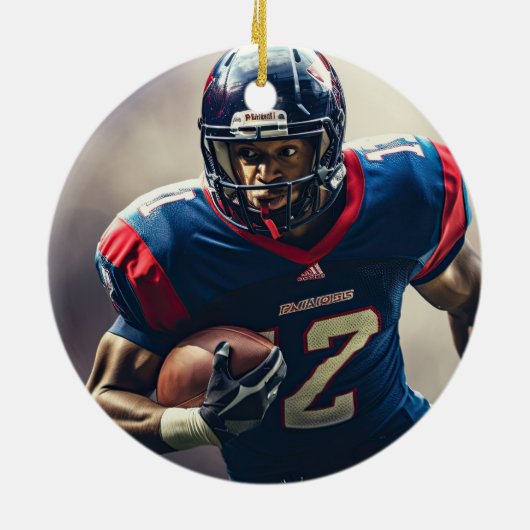 Personalisiert Football Player Foto High School Keramik Ornament (Hinten)