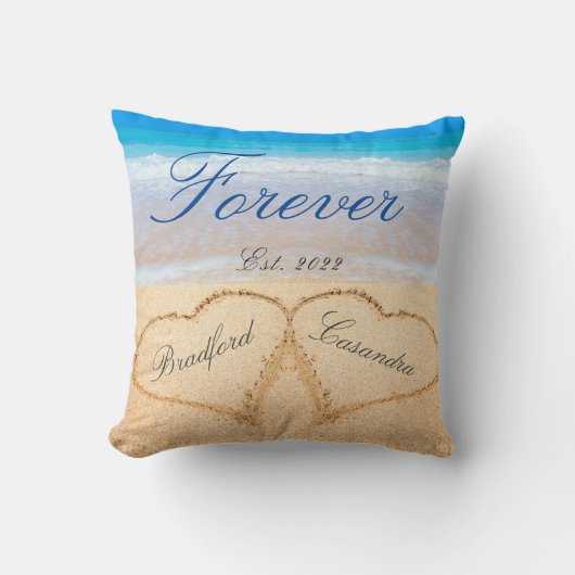 Personalisiert Forever | Herz in Sandhochzeit Kissen (Vorderseite)