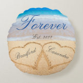 Personalisiert Forever | Herzen in Sand Wedding Th Rundes Kissen (Vorderseite)
