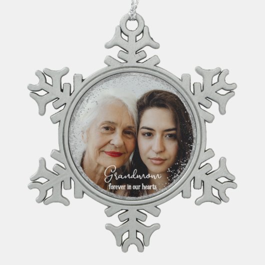 Personalisiert Forever in unserem Herz-Foto-Speich Schneeflocken Zinn-Ornament (Vorderseite)
