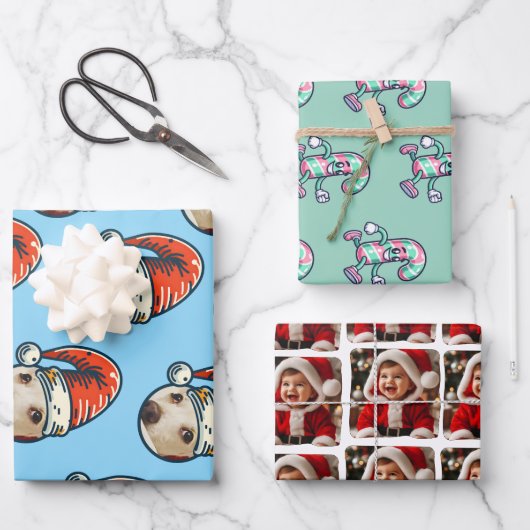 Personalisiert Foto Santa Candy Cane Geschenkpapier Set (Vorderseite)