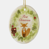 Personalisiert Fox and Wreath Baby's First Christm Keramikornament (Rechts)