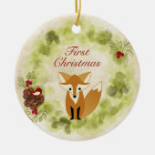 Personalisiert Fox and Wreath Baby's First Christm Keramikornament (Vorne)