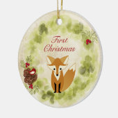 Personalisiert Fox and Wreath Baby's First Christm Keramikornament (Links)