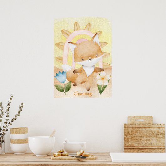 Personalisiert Fox Baby Animals Boho Rainbow Poster (Küche)