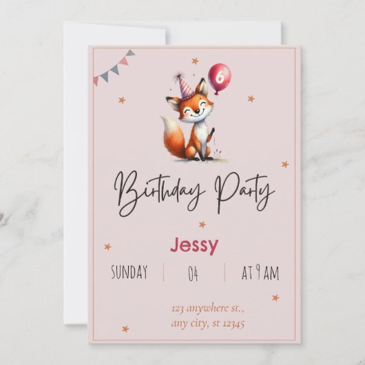 Personalisiert Fox Geburtstagsparty Einladungen (Vorderseite)