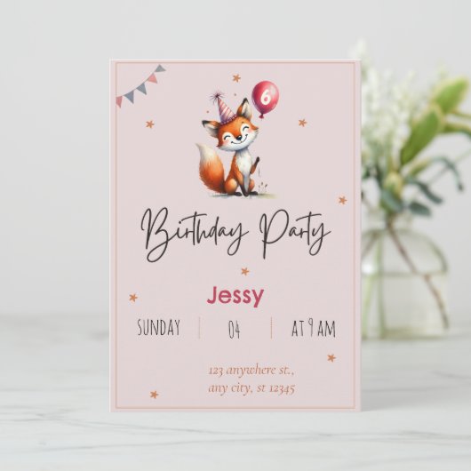 Personalisiert Fox Geburtstagsparty Einladungen (Stehend Vorderseite)