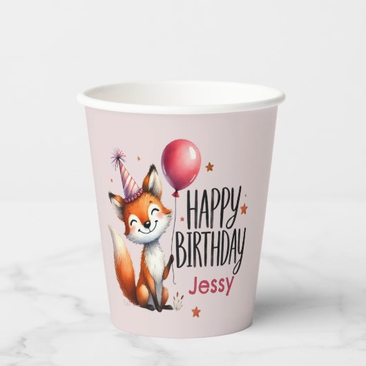 Personalisiert Fox Happy Birthday Paper Cups Pappbecher (Vorderseite)