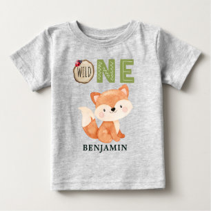 Personalisiert Fox WILD ONE Woodland Erster Geburt Baby T-shirt