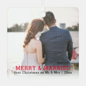 Personalisiert frohe und Verheiratete Weihnachten Ornament Aus Metall (Vorderseite)