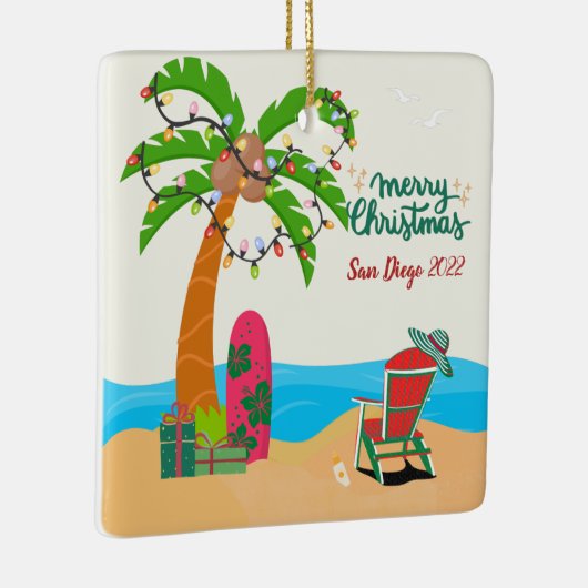 Personalisiert frohe Weihnachten am Strand Keramikornament (Rechts)