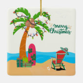 Personalisiert frohe Weihnachten am Strand Keramikornament (Rückseite)