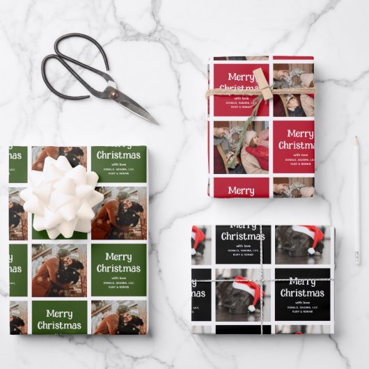 Personalisiert Frohe Weihnachten Custom Foto Grid Geschenkpapier Set (Vorderseite)