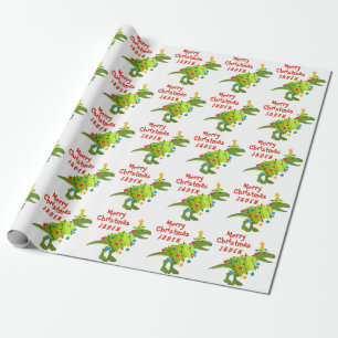 Personalisiert Frohe Weihnachten Dinosaurier-Weihn Geschenkpapier