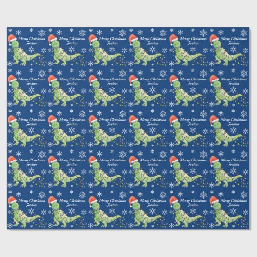 Personalisiert Frohe Weihnachten Dinosaurier-Weihn Geschenkpapier (Flach)