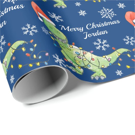 Personalisiert Frohe Weihnachten Dinosaurier-Weihn Geschenkpapier (Rolleneckpunkt)