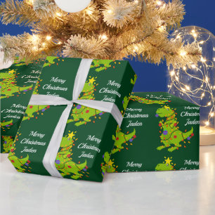 Personalisiert Frohe Weihnachten Dinosaurier-Weihn Geschenkpapier