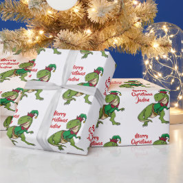 Personalisiert Frohe Weihnachten Dinosaurier-Weihn Geschenkpapier