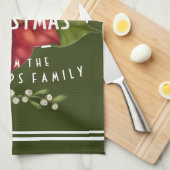 Personalisiert Frohe Weihnachten dunkelgrün weiß Geschirrtuch (Viertel Falte)