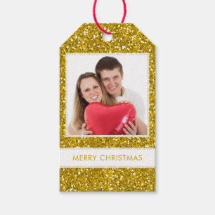 Personalisiert Frohe Weihnachten Foto Gold Glitzer Geschenkanhänger