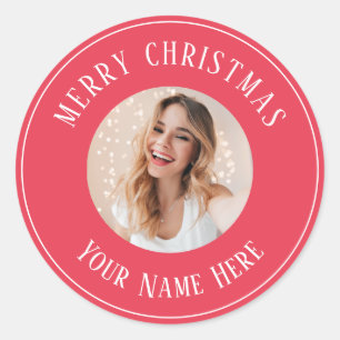 Personalisiert Frohe Weihnachten für Karten Foto Runder Aufkleber