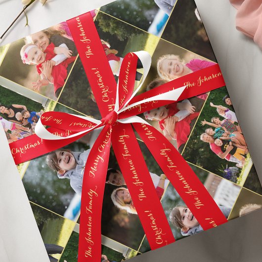 Personalisiert Frohe Weihnachten Gold Red Gift Wra Satinband