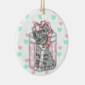 Personalisiert Frohe Weihnachten Gray Kitten Pink  Keramik Ornament (Rechts)
