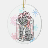 Personalisiert Frohe Weihnachten Gray Kitten Pink Keramik Ornament (Links)