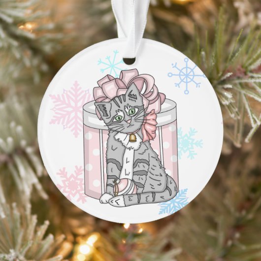 Personalisiert Frohe Weihnachten Gray Kitten Pink Ornament (Baum)