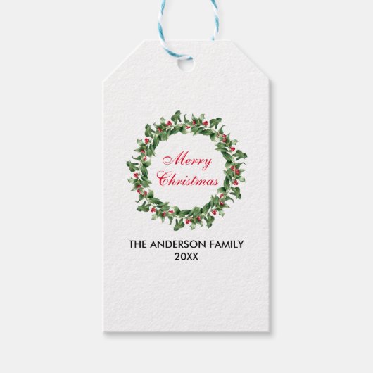 Personalisiert Frohe Weihnachten Holly Wreath Geschenkanhänger (Vorderseite)