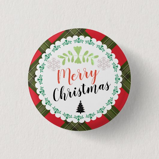 Personalisiert Frohe Weihnachten Karierte Taste Button (Vorderseite)