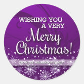 Personalisiert frohe Weihnachten (lila) Runder Aufkleber (Vorderseite)