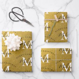 Personalisiert Frohe Weihnachten Luxus Gold Monogr Geschenkpapier Set