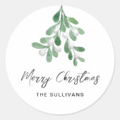 Personalisiert frohe Weihnachten Mistletoe Runder Aufkleber (Vorderseite)