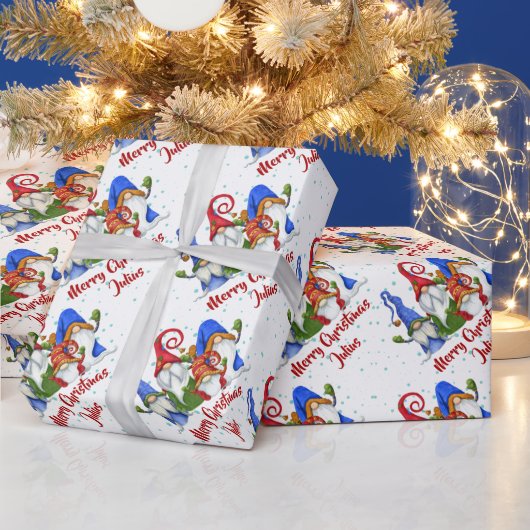 Personalisiert frohe Weihnachten Niedlich Gnomes U Geschenkpapier (Feiertage)
