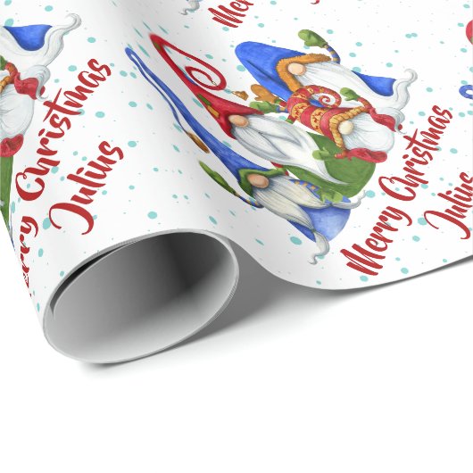 Personalisiert frohe Weihnachten Niedlich Gnomes U Geschenkpapier (Rolleneckpunkt)