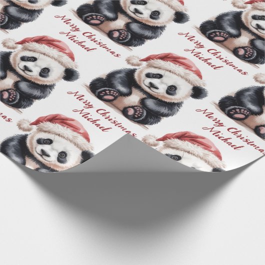 Personalisiert frohe Weihnachten Niedlich Panda Bä Geschenkpapier (Ecke)