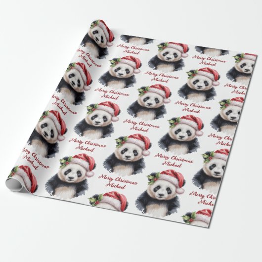 Personalisiert frohe Weihnachten Niedlich Panda Bä Geschenkpapier (Ungerollt)