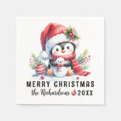 Personalisiert frohe Weihnachten Niedlicher Pingui Serviette (Vorderseite)