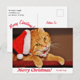 Personalisiert Frohe Weihnachten Orange Tabby Cat  Postkarte