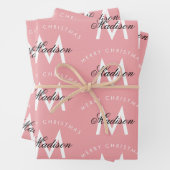 Personalisiert Frohe Weihnachten Rosa Monogramm Geschenkpapier Set (Beispiel)