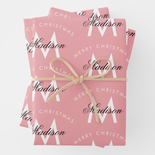 Personalisiert Frohe Weihnachten Rosa Monogramm Geschenkpapier Set (Beispiel)