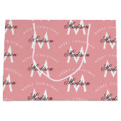 Personalisiert Frohe Weihnachten Rosa Monogramm Große Geschenktüte (Vorderseite)