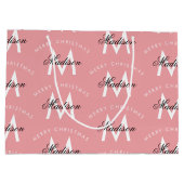 Personalisiert Frohe Weihnachten Rosa Monogramm Große Geschenktüte (Rückseite)